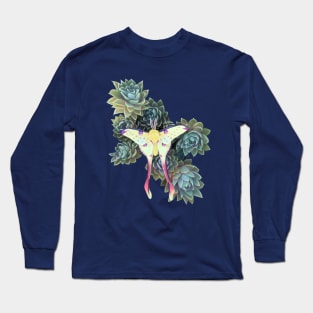 Comet moth on succulents Long Sleeve T-Shirt